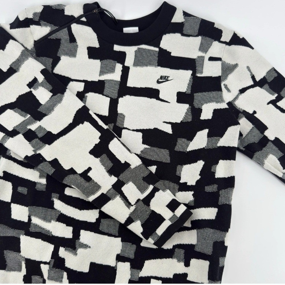 Nike Tech Pack Knit Sweater Mens Medium‎ Black White Geometric Abstract Zipper